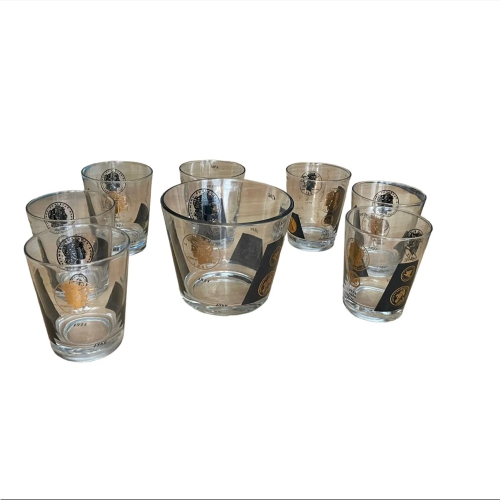 Vintage Mid Century Black and Gold Coin Bar Set‎